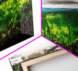 Rolling Fields, Abstract Nature Art, Blue and Yellow Landscape, Rustic Wall Art, Modern Impressionism, Living Room Decor, Canvas Print