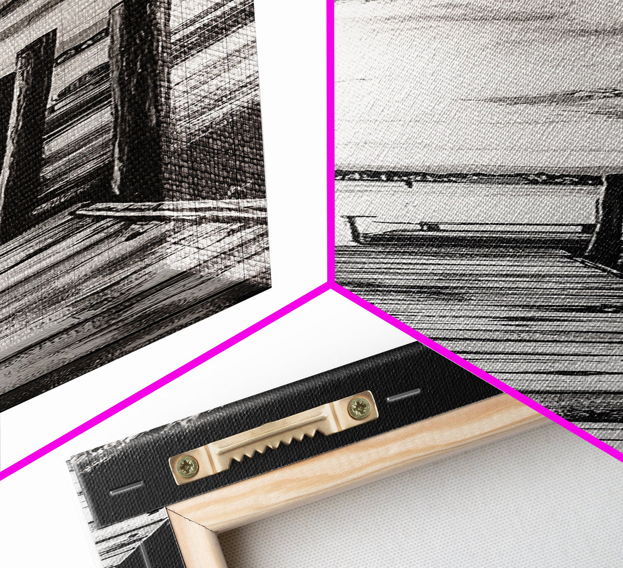 Wooden Dock, Black and White Lake Art, Rustic Cabin Wall Decor, Peaceful Waterfront Scene, Minimalist Landscape, Canvas Print