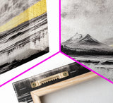 Stormy Ocean, Mountain View, Dramatic Landscape, Coastal Art, Black and White, Framed Canvas Print, Modern Wall Art, Office Decor