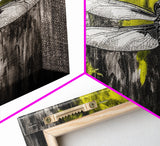 Dragonfly Art, Nature Insect, Modern Botanical, Black and White Sketch, Yellow Green Abstract, Framed Canvas Print, Bedroom Wall Decor