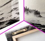 Foggy Coast, Misty Landscape Art, Black and White Wall Art, Canvas Print, Nature Wall Art, Cabin Decor, Moody Art