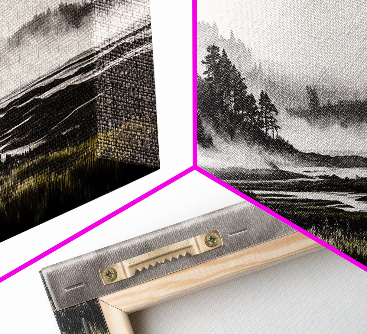 Foggy Hills, Woodland Landscape, Monochrome Art, Canvas Print, Rustic Nature Decor, Peaceful Wall Art, Mountain Art