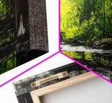 Forest Bridge, Green Nature Art, Canvas Print, Moody Landscape Painting, Rustic Wall Decor, Dark Green Art, Bedroom Wall Art