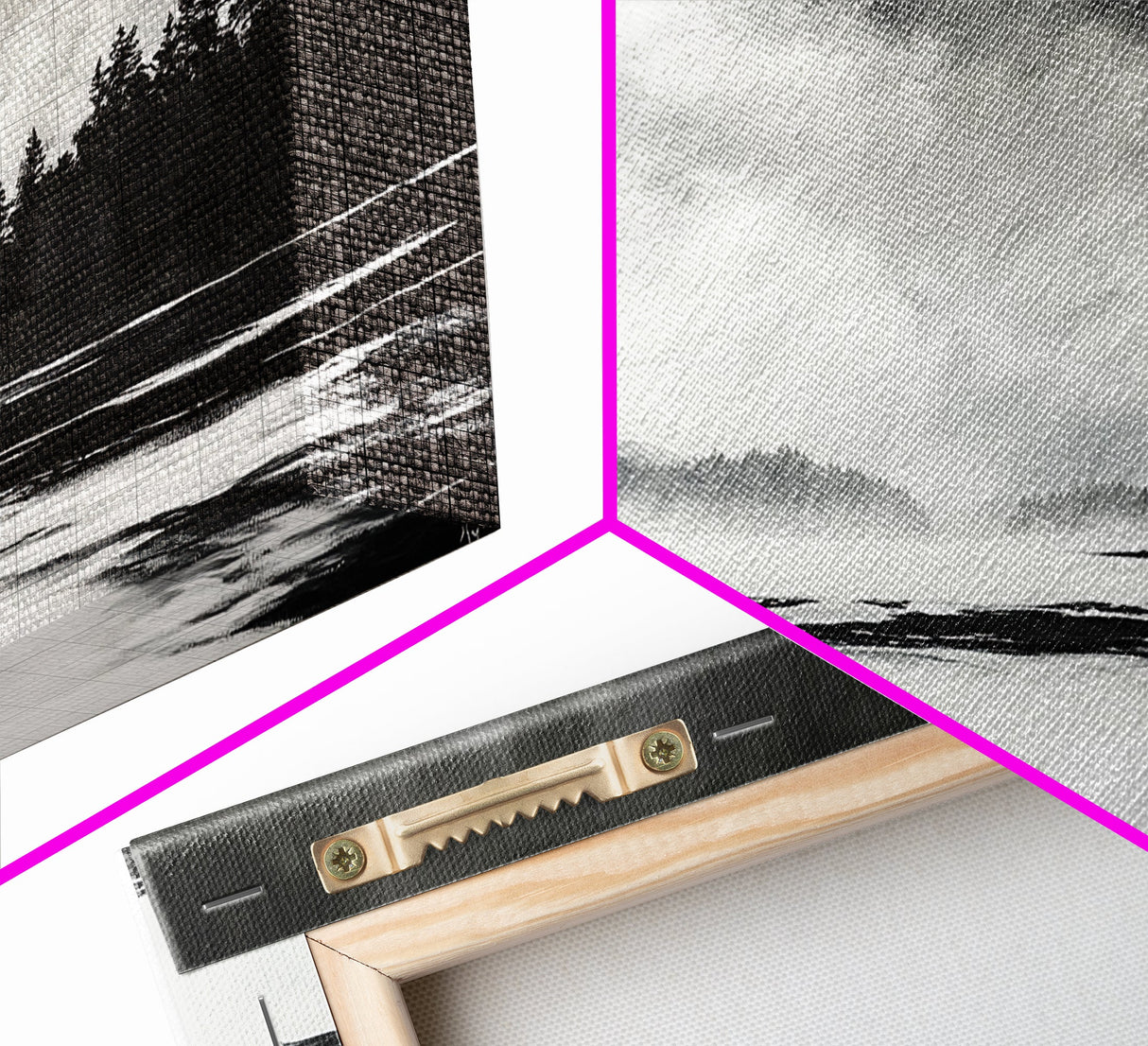 Monochrome Landscape Art, Misty Lake Canvas Print, Nature Wall Decor, Black and White Painting, Living Room Artwork, Framed Canvas Print