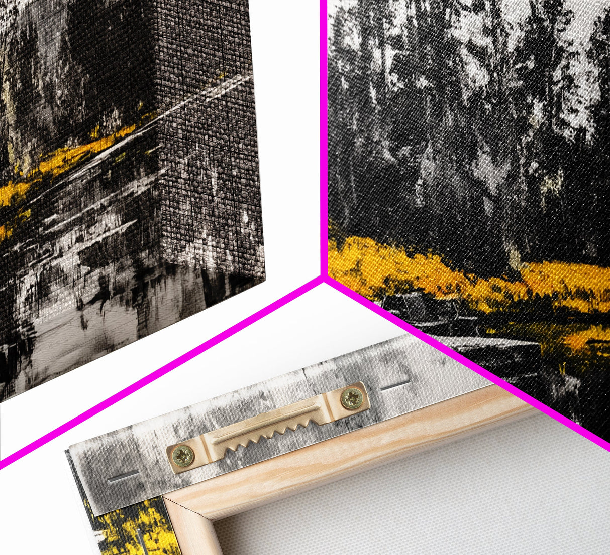 Campfire Forest Painting, Black and White Canvas Print, Nature Wall Decor, Cozy Cabin Artwork, Autumn Inspired Art, Framed Canvas Print