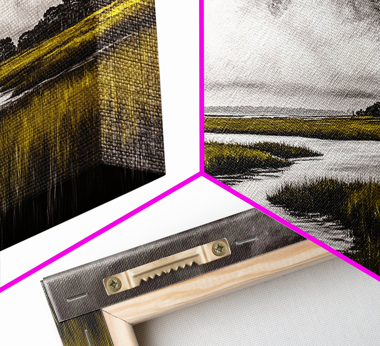 Marshland, Scenic, Natural, Canvas Print, Tranquil River Painting, Serene Landscape Wall Art, Nature Home Decor, Country House Artwork