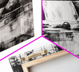 Waterfall Landscape, Black and White Nature Art, Forest Wall Decor, Rustic Art, Minimalist Landscape, Cabin Artwork, Framed Canvas Print