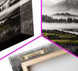 Foggy Forest, Mountain Landscape, Monochrome Wall Art, Framed Canvas Print, Modern Home Decor, Living Room Artwork, Nature Print