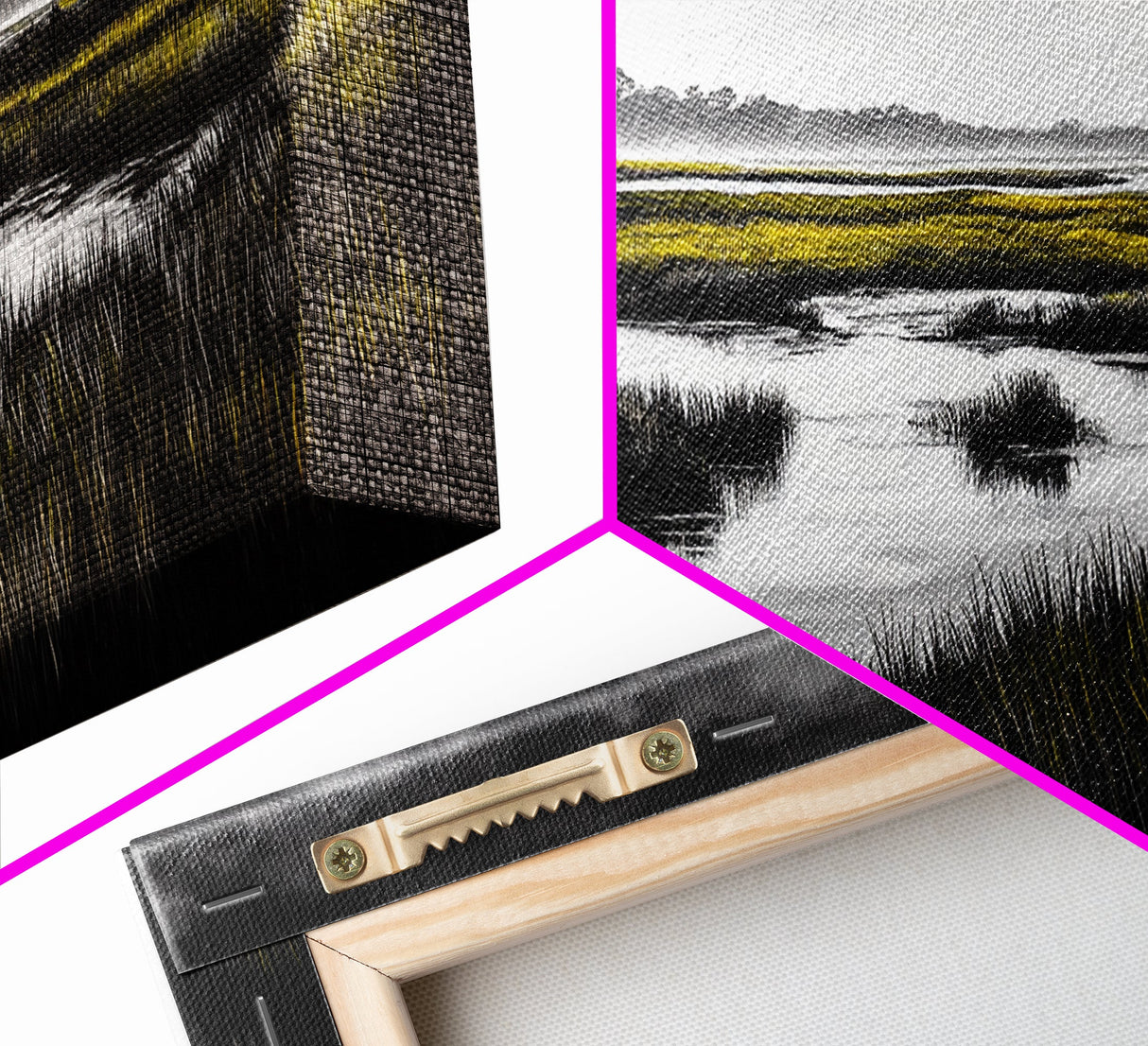 Marshland Scene, Serene Landscape, Black and White Nature Art, Modern Decor, Misty Grasslands, Living Room Artwork, Framed Canvas Print