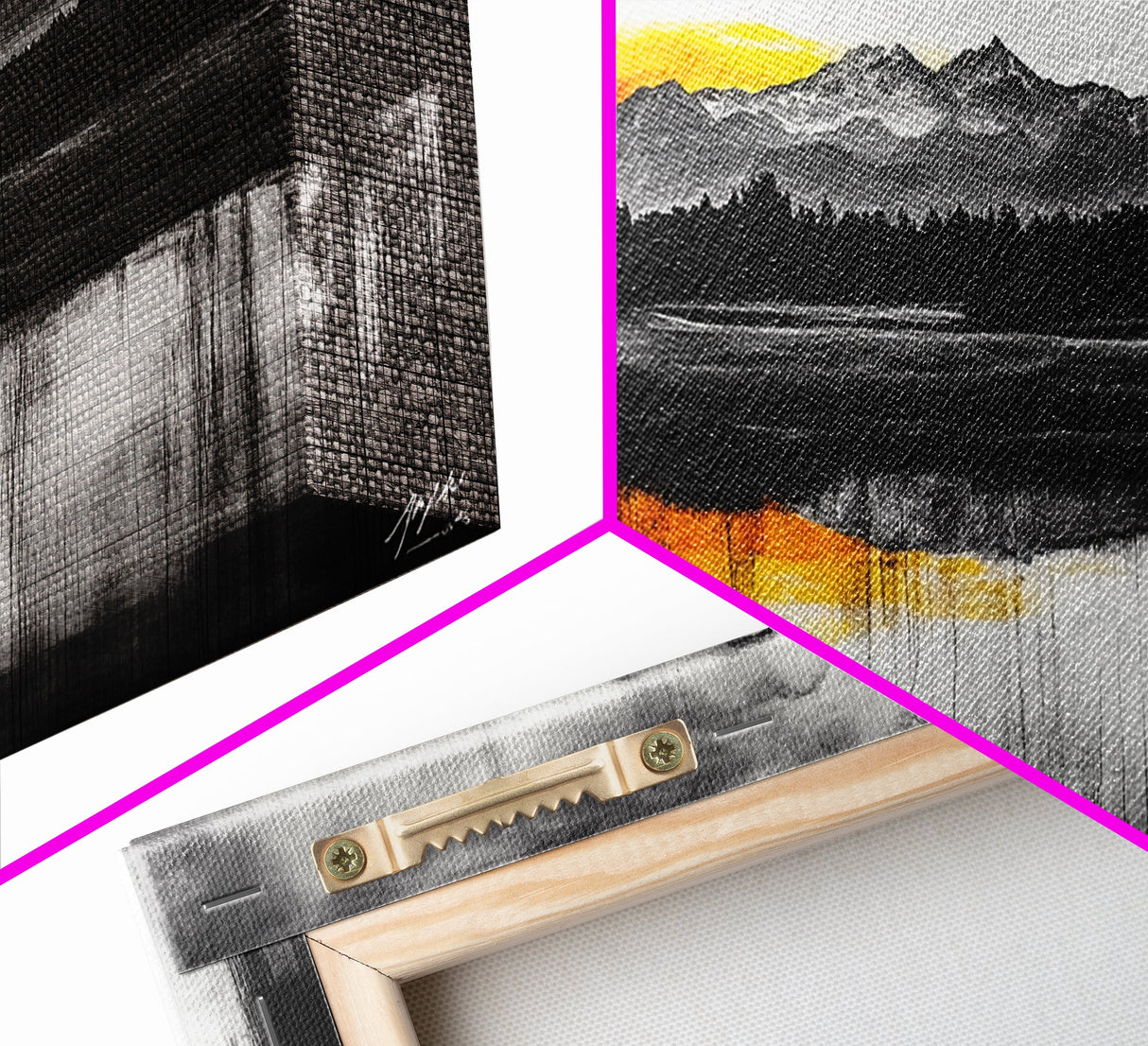 Sunset Reflection, Black and White, Framed Canvas Print, Nature Wall Art, Modern Landscape, Bold Decor, Living Room Art, Autumn Colors