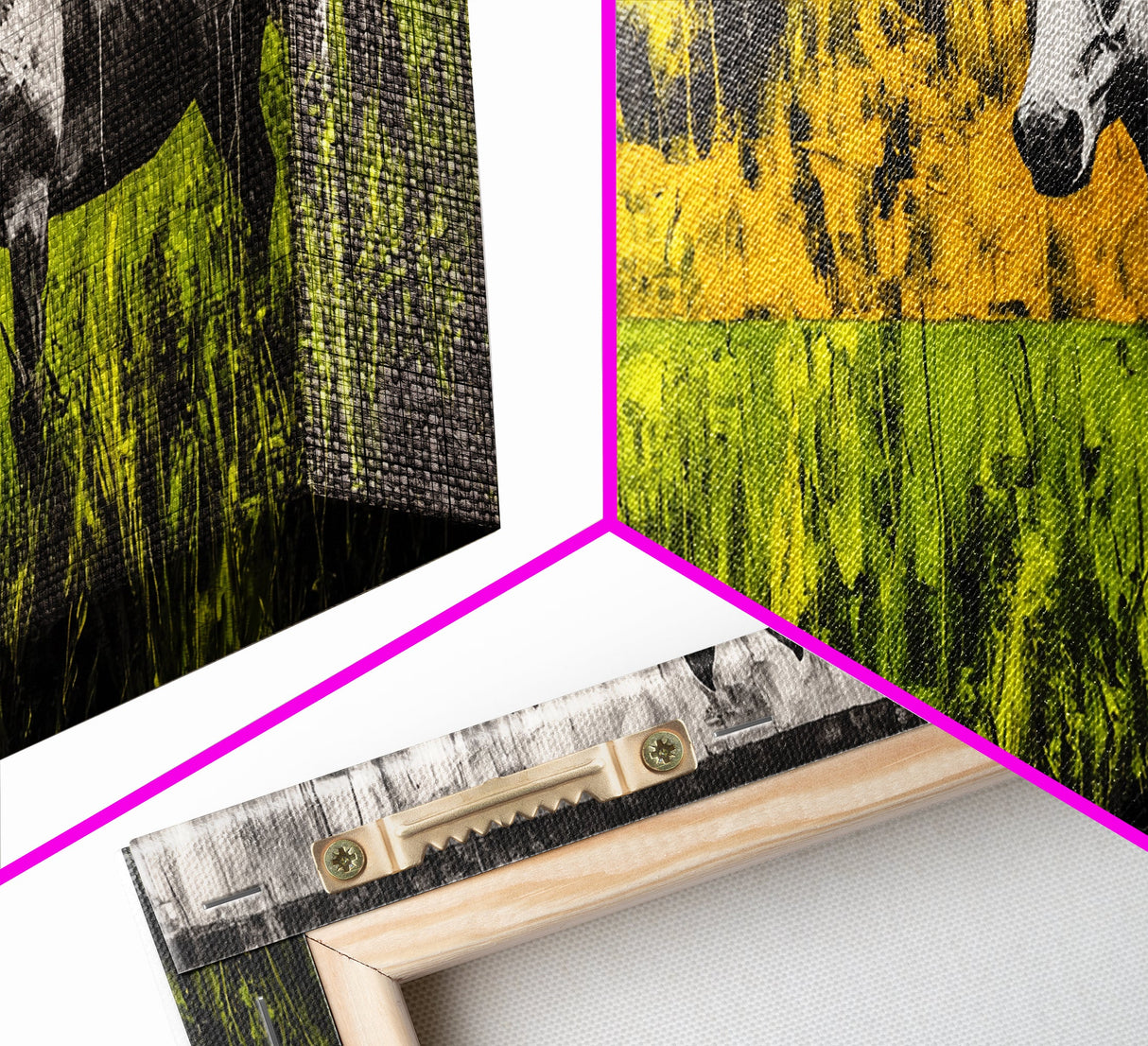 Abstract Horse, Farmhouse, Framed Canvas Print, Rustic Wall Art, Country Decor, Bold Yellow and Green, Large Wall Art, Equestrian Art