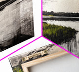 Marshland, Moody Sky, Lakeside View, Canvas Print, Nature Photography, Living Room Wall Art, Rustic Landscape, Neutral Tones Decor