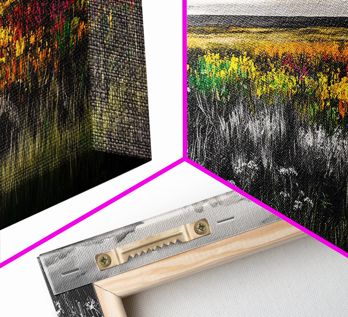Vibrant Sunset, Colorful Sky, Wildflower Meadow, Framed Canvas Print, Fall Landscape, Nature Art, Living Room Decor, Rustic Warmth