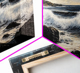 Stormy Waves, Dramatic Seascape, Moody Sky, Framed Canvas Print, Beach House Art, Living Room Wall Art, Modern Coastal Decor