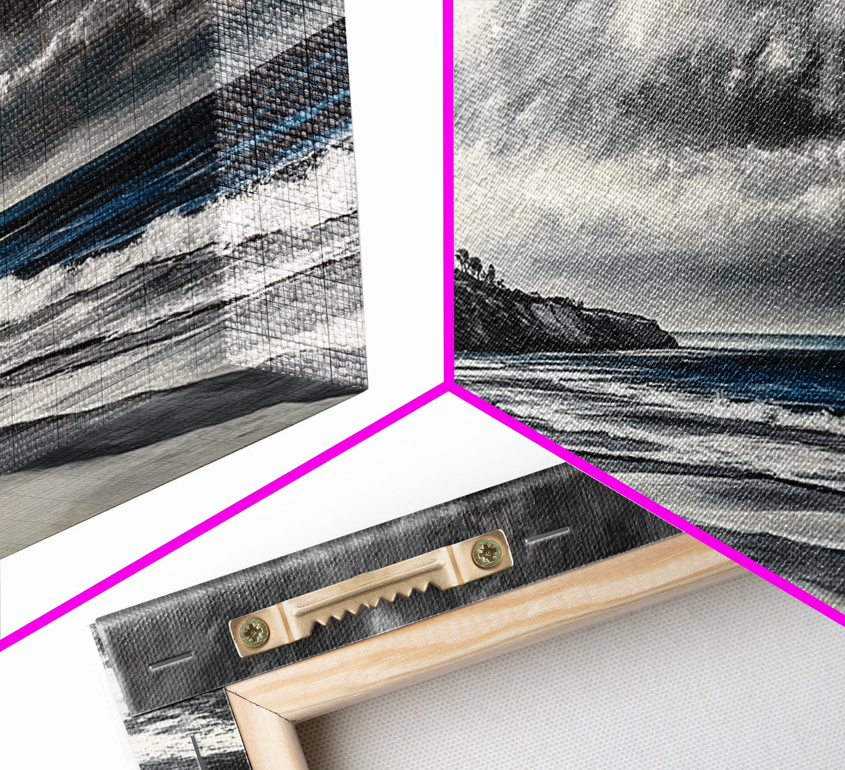 Moody Seascape, Stormy Ocean, Dramatic Sky, Beach Wall Art, Black and White Coastal Decor, Framed Canvas Print, Large Landscape Art