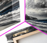 Moody Seascape, Stormy Ocean, Dramatic Sky, Beach Wall Art, Black and White Coastal Decor, Framed Canvas Print, Large Landscape Art