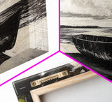 Abandoned Boat, Black White, Seaside Art, Framed Canvas Print, Rustic Beach Decor, Nautical Wall Art, Coastal Print, Office Decor