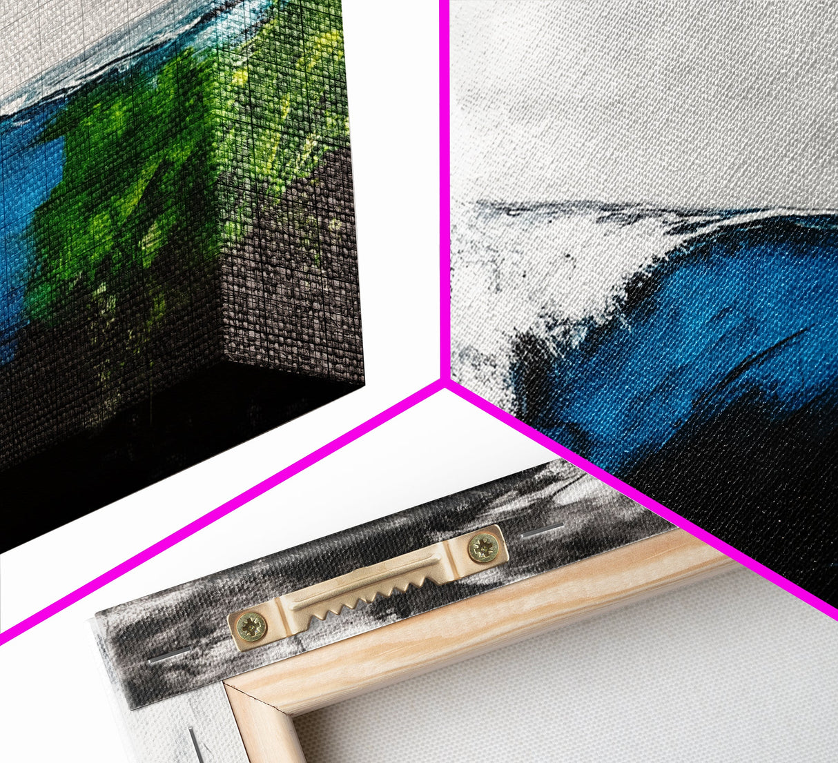 Powerful Wave, Ocean Energy, Coastal Vibes, Modern Abstract, Blue and Green Art, Large Statement, Beach House, Framed Canvas Print