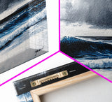 Stormy Ocean, Dramatic Seascape, Blue Waves, Coastal Decor, Moody Beach Art, Modern Wall Decor, Large Statement, Framed Canvas Print