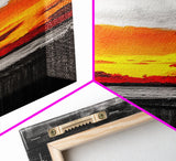 Fiery Sunset, Dramatic Sky, Abstract Landscape, Bold Colors, Modern Expressionism, Vibrant Wall Decor, Warm Tones, Framed Canvas Print