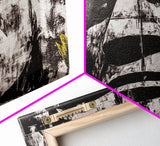 Monochrome Face Art, Edgy Black White Painting, Street Art Print, Urban Loft Decor, Framed Canvas Print, Unique Statement Piece