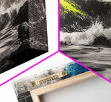 Wild Waves, Ocean Storm, Dramatic Seascape, Coastal Art, Beach House Decor, Framed Canvas Print, Black and White Wall Art, Nature Painting