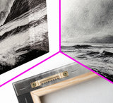 Monochrome Seascape, Dramatic Waves, Stormy Ocean, Modern Wall Art, Black and White Painting, Living Room Art, Framed Canvas Print, Gift Idea