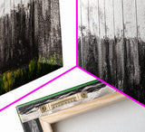 Rustic Fence, Green Landscape, Modern Country Art, Black and White with Color, Nature Inspired, Farmhouse Decor, Serene View, Canvas Print