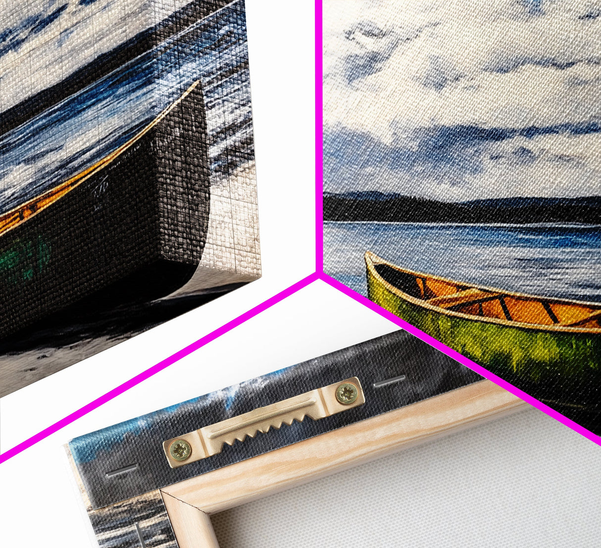 Green Canoe, Tranquil Art, Lake Landscape, Serene Cabin Wall Art, Adventure Home Decor, Living Room Art, Framed Canvas Print