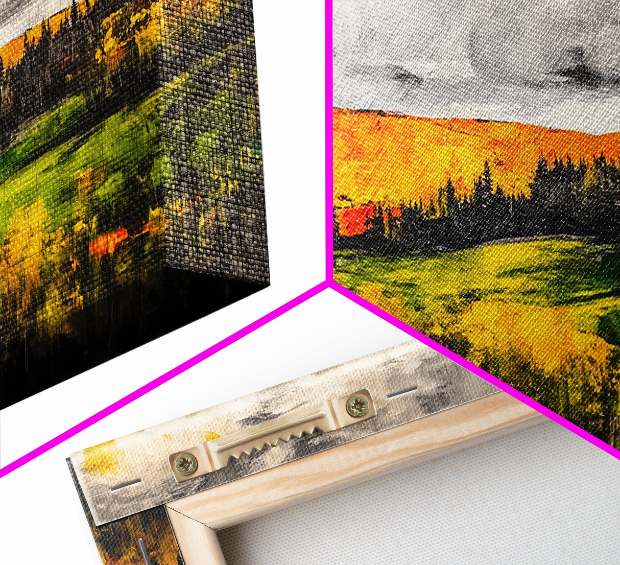 Fall Mountain View, Golden Forest Landscape, Moody Sky Painting, Rustic Country Art, Autumn Scene, Vibrant Wall Decor, Framed Canvas Print