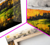Fall Mountain View, Golden Forest Landscape, Moody Sky Painting, Rustic Country Art, Autumn Scene, Vibrant Wall Decor, Framed Canvas Print