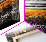 Black White Landscape, Yellow Wildflower Field, Nature Wall Art, Rustic Farmhouse Art, Country Home Decor, Office Art, Framed Canvas Print
