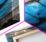 Butterfly Wing Close-up, Nature Photography, Framed Canvas Print, Rustic Wall Art, Minimalist Decor, Blue Abstract Art, Bedroom Wall Decor