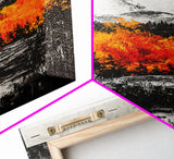 Burning Trees, Fiery Autumn Landscape, Dramatic Fall Wall Art, Modern Seasonal Home Decor, Bold Color Painting, Framed Canvas Print