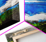 Abstract Ocean View, Blue Green Black White, Coastal Wall Art, Modern Beach Home Decor, Bold Statement Painting, Office Art, Canvas Print