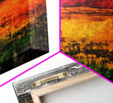 Desert Mesa, Western Landscape, Bold Color Wall Art, Sunset Painting, Southwest Decor, Bohemian Style, Framed Canvas Print
