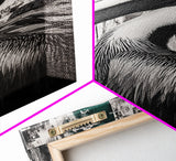 Pelican Portrait, wildlife wall art, coastal nature painting, black and white bird decor, modern beach house print, framed canvas print