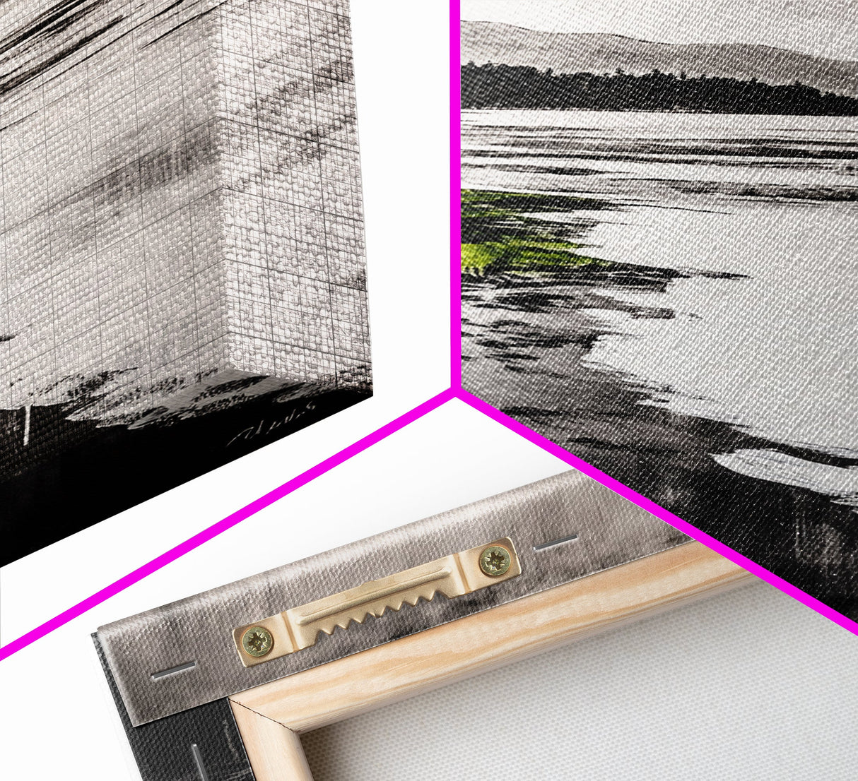 Moody Lake Scene, Black White Green, Framed Canvas Print, Nature Landscape Painting, Serene Wall Art, Contemporary Home Decor