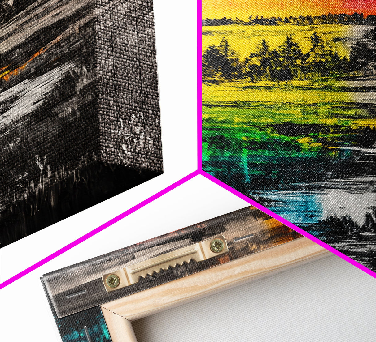 Vibrant Sunset, Colorful Landscape, Bold Abstract Art, Nature Inspired, Modern Painting, Framed Canvas Print, Living Room Wall Decor