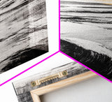 Rocky Beach, Sunset Landscape, Black White Gold, Framed Canvas Print, Coastal Wall Art, Nature Painting, Serene Home Decor