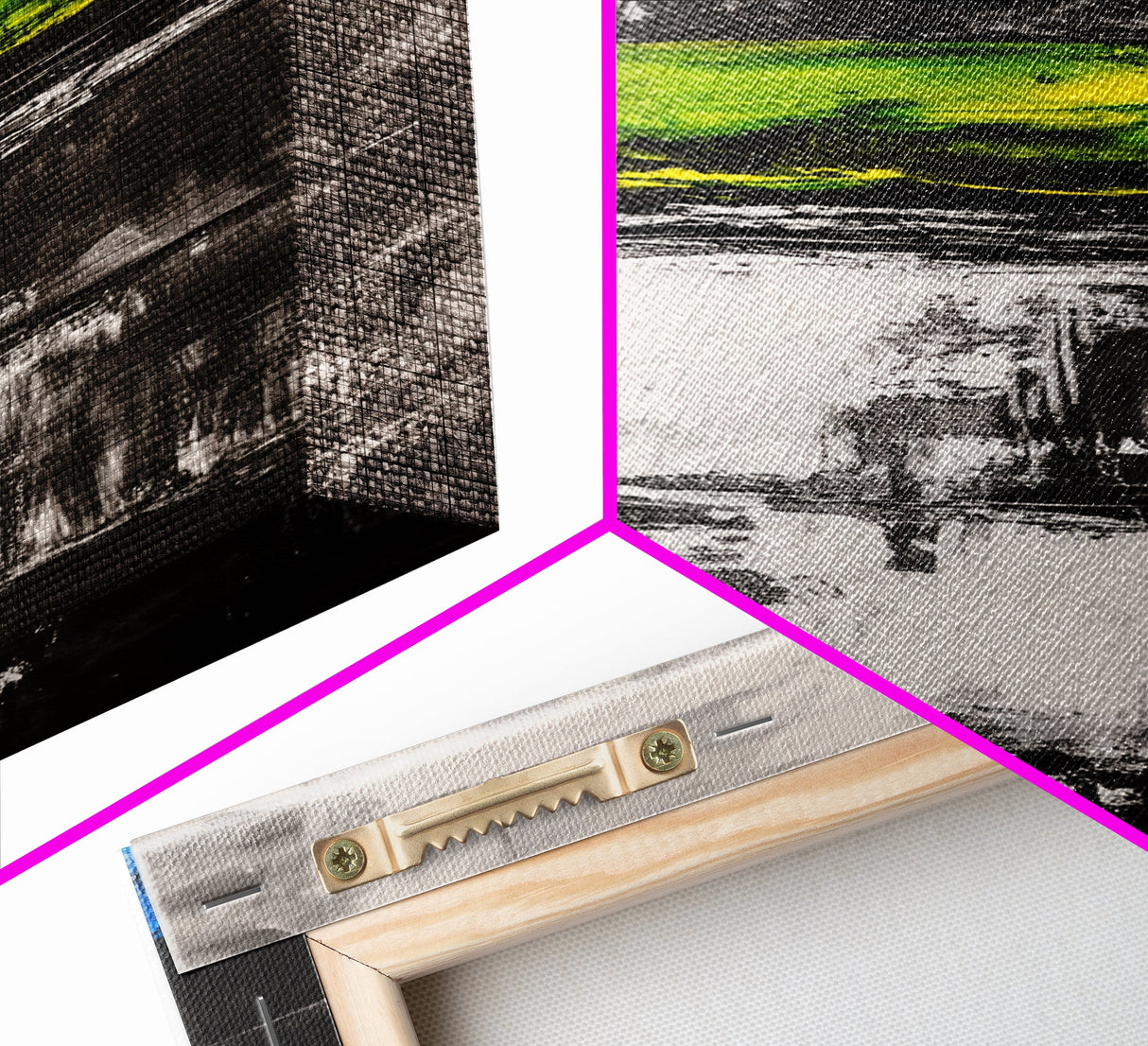Abstract Landscape, Black White Green, Modern Painting, Framed Canvas Print, Living Room Decor, Minimalist Art, Contemporary Style