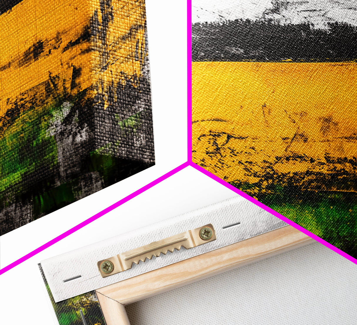 Golden Fields, Mountain Wall Art, Abstract Landscape, Bold Yellow, Rustic Decor, Autumn Artwork, Modern Painting, Framed Canvas Print