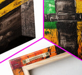 Industrial Abstract, Geometric Art, Bold Black and Yellow, Modern Wall Decor, Office Art, Contemporary Painting, Framed Canvas Print
