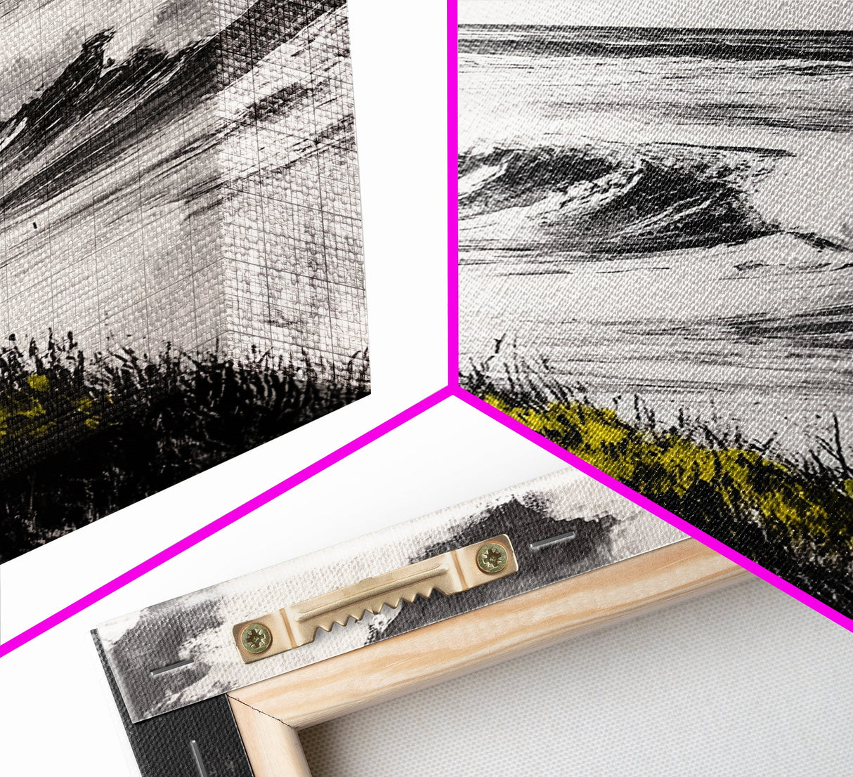 Ocean Waves Art, Black and White Seascape, Coastal Home Decor, Minimalist Beach Scene, Tranquil Water Wall Print, Framed Canvas Print