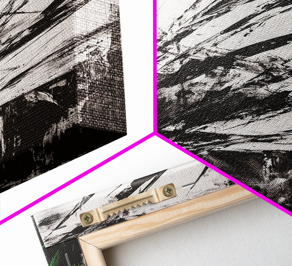 Abstract Grass, Modern Wall Art, Minimalist Home Decor, Framed Canvas Print, Black White Gold, Contemporary Artwork, Bold Design