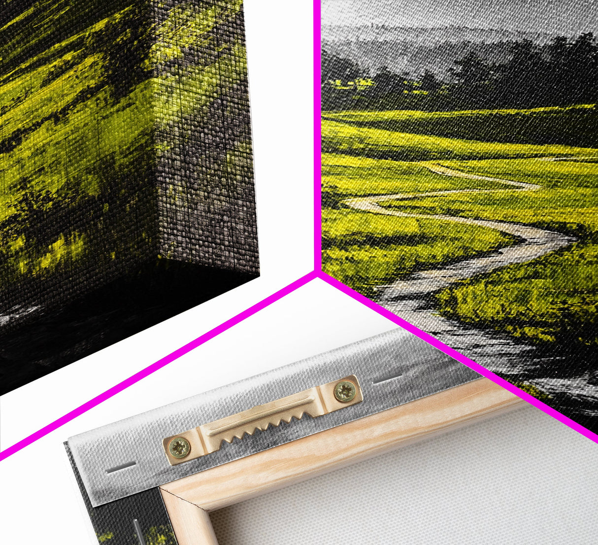 Winding Path, Mountain Meadow, Nature Landscape, Rustic Wall Art, Framed Canvas Print, Farmhouse Decor, Green Hills, Relaxing Art