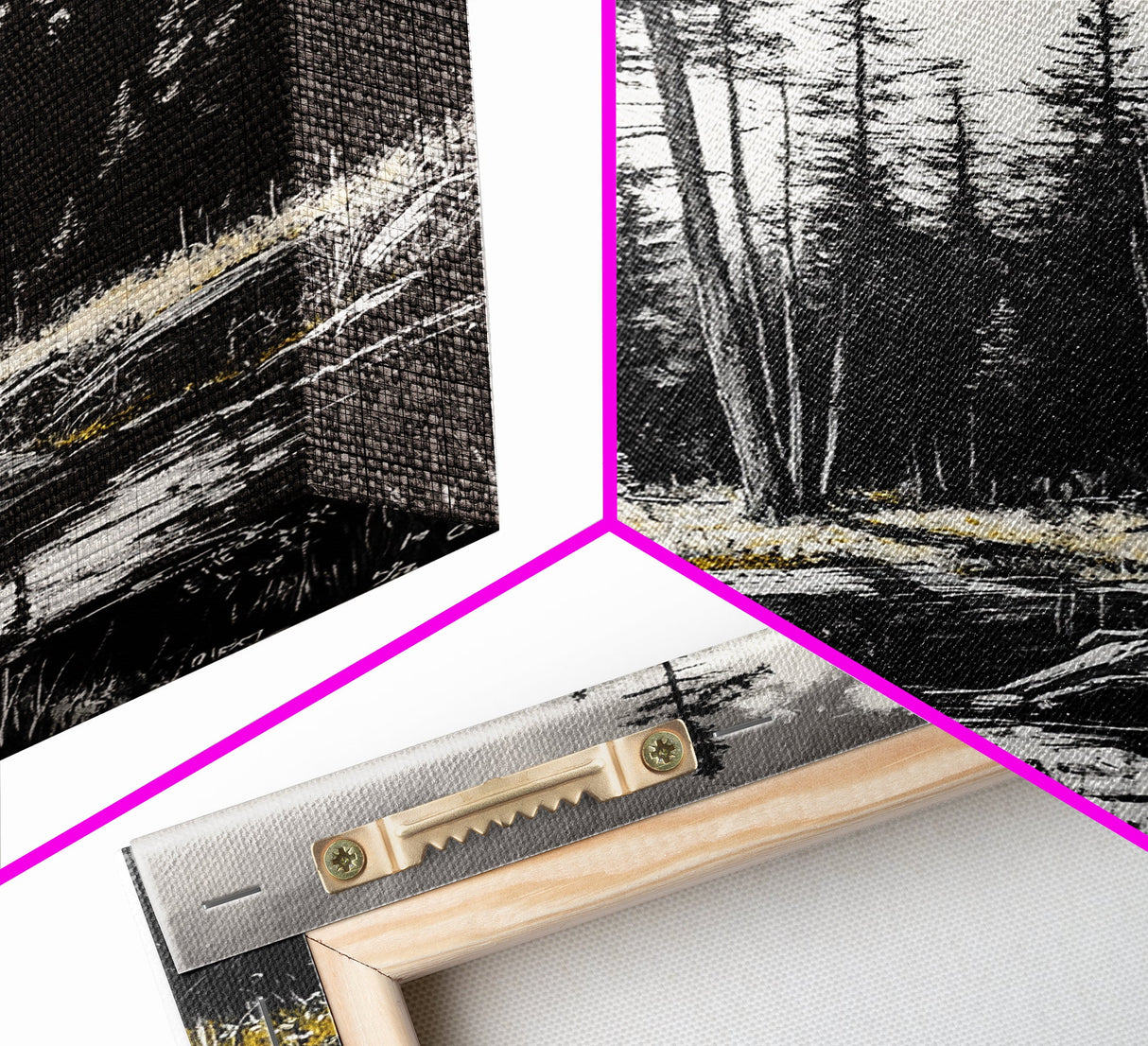 Forest Landscape Print, Black and White Tree Art, Cabin Wall Decor, Nature Inspired Art, Minimalist Scene, Framed Canvas Print