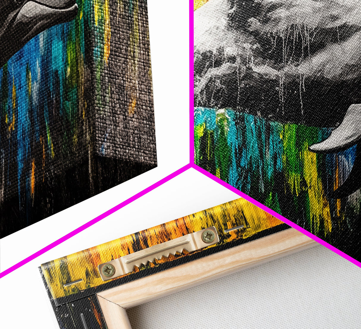 Dolphin Splash, Ocean Wildlife, Framed Canvas Print, Colorful Wall Art, Beach House Decor, Living Room Art, Vibrant Sea Life Painting