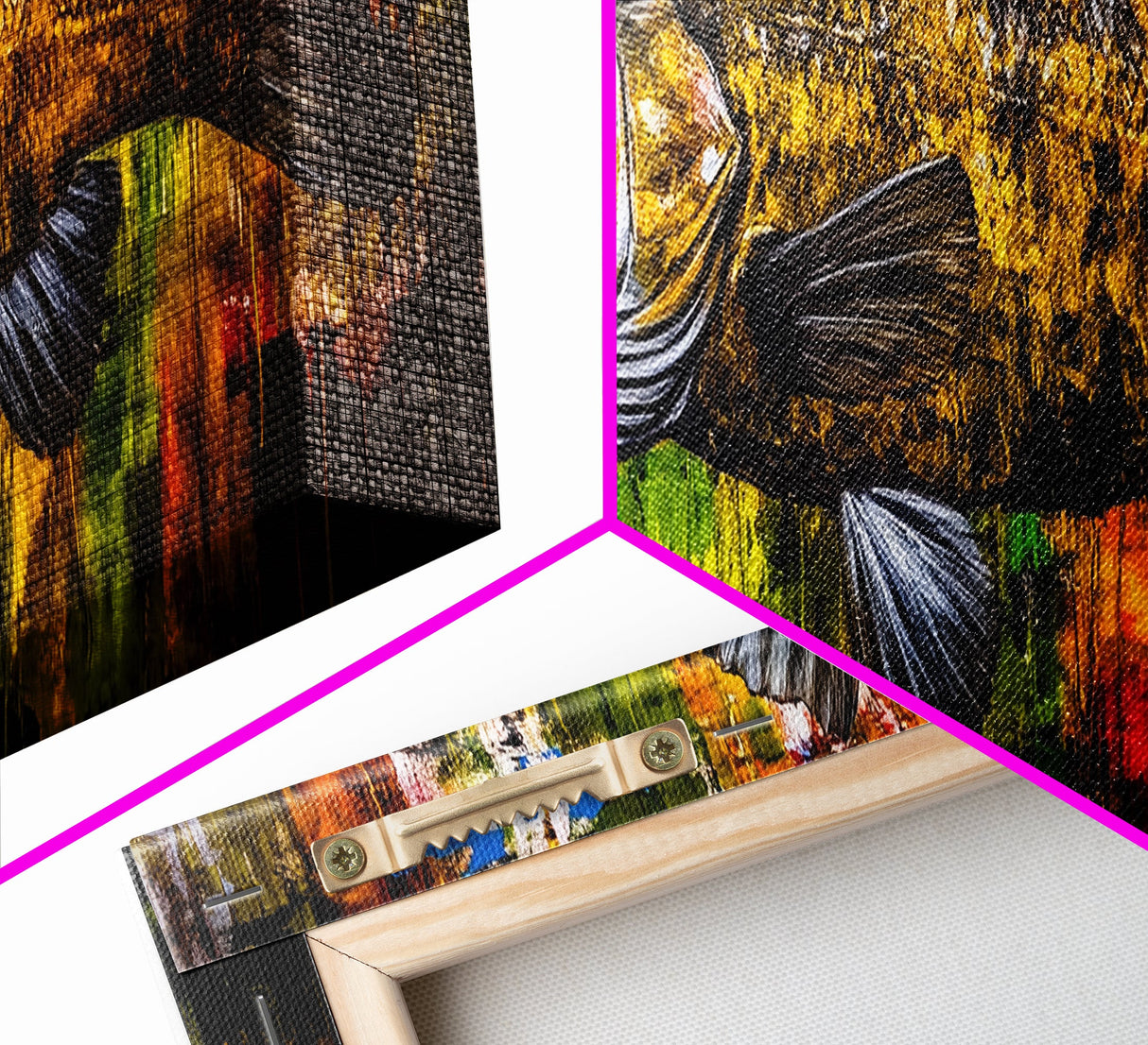 Vibrant Fish Painting, Rustic Fishing Wall Art, Colorful Wildlife Print, Cabin Wall Decor, Nature Canvas Print, Framed Canvas Print