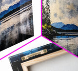 Cabin on the Lake, Peaceful Landscape, Nature Lover Art, Framed Canvas Print, Mountain View, Serene Wall Decor, Scenic Painting